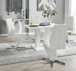 Furniturebox UK 4 Seater Dining Set - Imperia White High Gloss Dining Table and Chairs - 4 White Willow Chairs