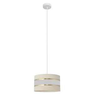 Luminosa Helen Cylindrical Pendant Ceiling Light Ecru, Gold, White 25cm