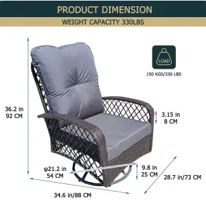 Patio Rattan Swivel Chair, 360 Degrees Swivel Lounge Armchair with Soft Cushion, Weatherproof PE Ratta - Brown