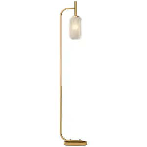 HOMCOM Modern Floor Lamp with Glass Lampshade, Foot Switch for Living Room