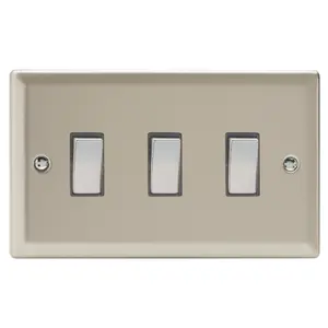 Varilight 3-Gang 10A 1- or 2-Way Rocker Switch (Twin Plate) Satin