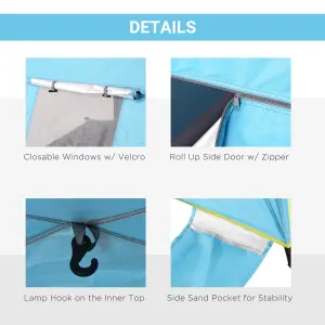 Outsunny 2 Man Pop-up Beach Tent Sun Shade Shelter Hut w/Windows Door Light Blue