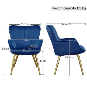 Yaheetech Blue Upholstered Velvet Armchair with Wing Side