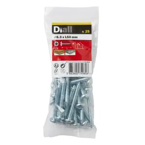 Diall Pozidriv Pan head Zinc-plated Carbon steel Screw (Dia)6.3mm (L)50mm, Pack of 25