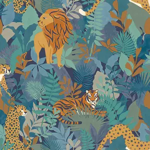 Animal Kingdom Blue Children's Wallpaper