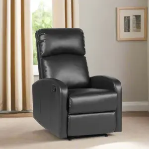 EVRE Recliner Faux Leather Arm Chair with Adjustable Leg Rest and Reclining Functions - Black Comfy Chair For Living Room