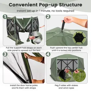 Costway 346 x 305 cm Pop-up Screen House Tent 6-Sided Camping Gazebo Instant Setup Hub Tent with Portable Carrying Bag