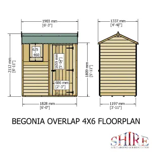 Shire Overlap 6x4 Single Door Reverse Apex Shed with Windows