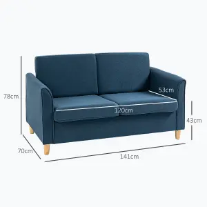 HOMCOM Double Seat Sofa Linen Upholstery Loveseat Couch w/ Armrests, Blue