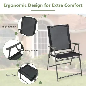 Costway 2 Pieces Patio Folding Chairs Outdoor Portable Dining Chairs with Armrests