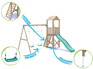 Dunster House Climbing Frame with Two Swings & Slide BalconyFort Low Platform