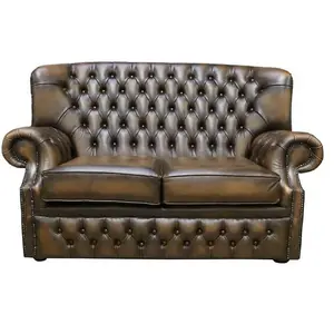 Chesterfield Handmade 2 Seater Sofa Antique Gold Leather In Monks Style