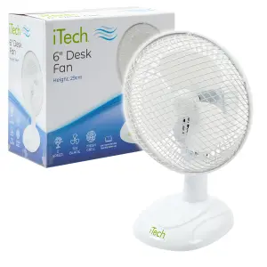 8 Inch White Desk Fan Oscillating 2 Speed Table Top Cooling Device - iTech