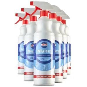 Nilco Nilglass Glass & Mirror Cleaner Spray 1L x6 Treatment Ready To Use 6 Litre