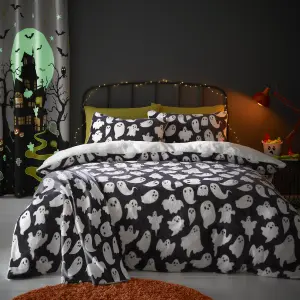 Spooky Ghosts Plush Fleece Grey Duvet Cover Set