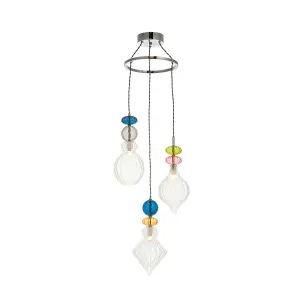 Luminosa April Plate Pendant Ceiling Lamp, Chrome Plate,, Multi Coloured Glass