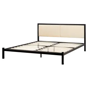 Metal EU King Size Bed Black and Light Beige CLAMART