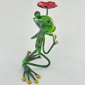 Melbourne Metal Frog with a Flower Decorative Statue