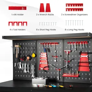 COSTWAY Workbench w/ Pegboard 120 CM Garage Worktable Tool Organizers w/ Drawers