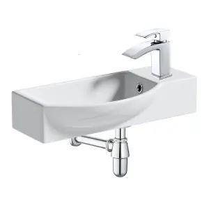 460mm Curved Wall Hung 1 Tap Hole Basin Chrome Lucia Waterfall Tap & Bottle Trap Waste