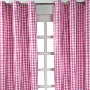 Homescapes Cotton Pink Block Check Gingham Eyelet Curtains 137 x 182 cm