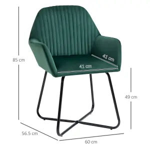 HOMCOM Modern Accent Chair, Velvet-Touch Fabric Upholstered Armchair with Metal Base for Living Room, Bedroom Dinning Room, Green