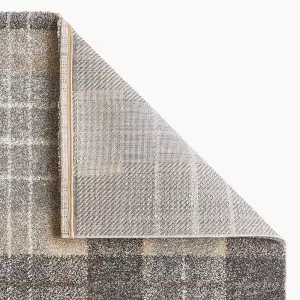 Grey Modern Geometric Tartan Chequered Easy To Clean Rug For Dining Room-160cm X 220cm