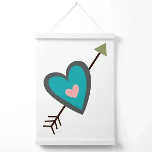 Tribal Blue Heart and Arrow Poster with Hanger / 33cm / White