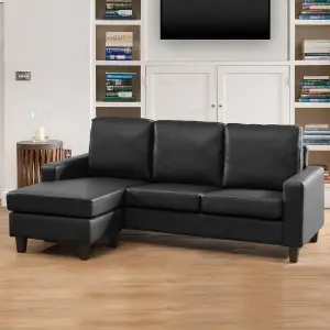 Modena Reversible Bonded Leather Corner Sofa Black