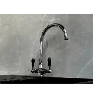 Reginox Brooklyn Traditional Chrome Dual Black Lever Kitchen Mixer Tap