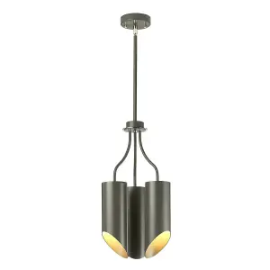 3 Bulb Chandelier Ceiling Light Dark Grey Highly Polished Nickel LED E27 8W