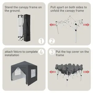 SunDaze Garden Pop Up Gazebo Party Tent Camping Marquee Canopy with 4 Sidewalls Carrying Bag Anthracite 3x3M