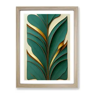 Leaf Art Deco - Single Picture Frame Print Oak / 34cm H x 25cm W x 2cm D