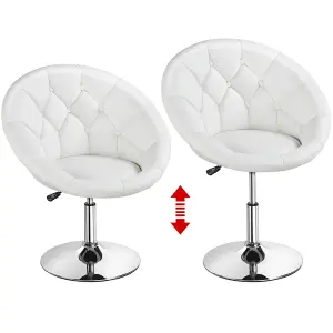 Yaheetech White Upholstered Swivel Barrel Chair with Tufted Back Height Adjustable