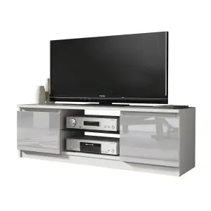 TV Unit 120cm Modern White with High Gloss Grey Doors - Creative Furniture