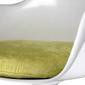 White Tulip Armchair with Luxurious Green Cushion