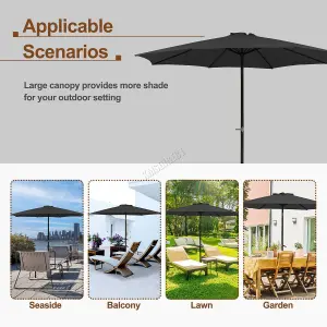 Birchtree Garden Parasol  Crank Patio Sunshade Umbrella Aluminium 3.3M Black