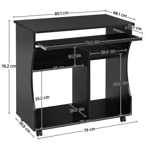 Yaheetech Black Wood Computer Desk with Wheels