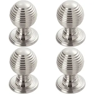 4 PACK - Reeded Ball Door Knob - 28mm Polished Chrome Lined Cupboard Pull Handle & Rose