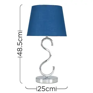 ValueLights Cabonna Sleek Design Chrome Touch Table Lamp with Navy Blue Tapered Light Shade - with 5w LED Candle Bulb