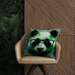 Panda With Glasses, Green Splashart Outdoor Cushion 60cm x 60cm