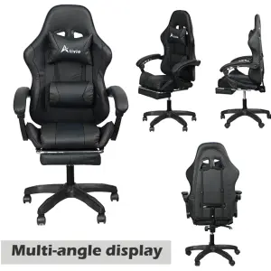 Racing 360 Degree Reclining Swivel Gaming Chair Reclining PU Leather With Footrest & Massager - Black