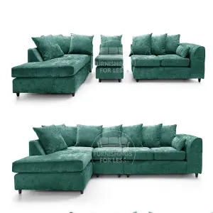 Monaco Chenille Fabric 5 Seater L Shaped Corner Sofa  Teal Left Hand Facing