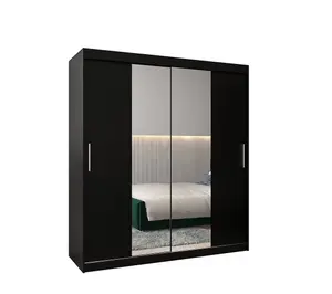  Tokyo I 180cm Sliding Wardrobe in Sleek Black - Mirrored Storage Solution for Modern Bedrooms