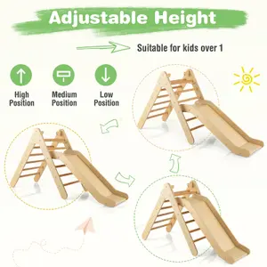 Costway 2-in-1 Triangle Climbing Set Wooden Indoor Outdoor Climbing Toy for Kids 3+