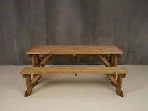 Abies wooden picnic bench and table set, outdoor dining set (6ft, Rustic brown)