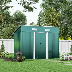 Garden Metal Furniture Storage Tool Shed with Apex Roof Lockable Door, Dark Green