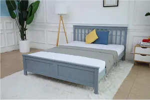 ECASA Wooden Bed Frame With Slatted Designed Headboard and Solid Plain Footboard Double Size 4FT 6 Grey