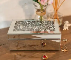 Silver Mirror Jewellery Box With Crushed Diamantes