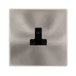 Brushed Steel Screwless Plate 1 Gang 2A Round Pin Socket - Black Trim - SE Home